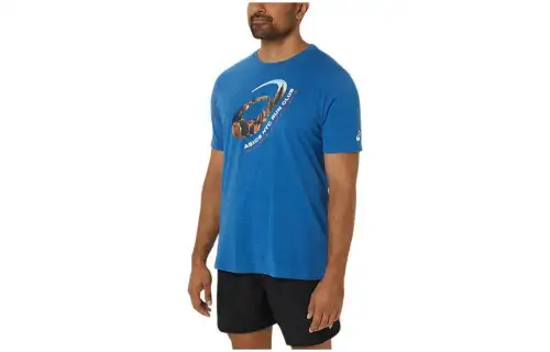 ASICS T Shirts Men's Blue Crew Neck Moderate Straight Fit