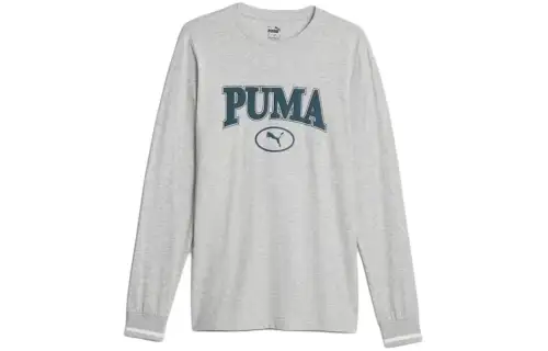PUMA T Shirts Men's Light Gray Crew Neck Moderate Straight Fit