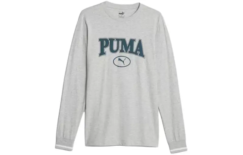 PUMA T Shirts Men's Light Gray Crew Neck Moderate Straight Fit