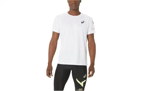 ASICS T Shirts Men's White Crew Neck Moderate Straight Fit