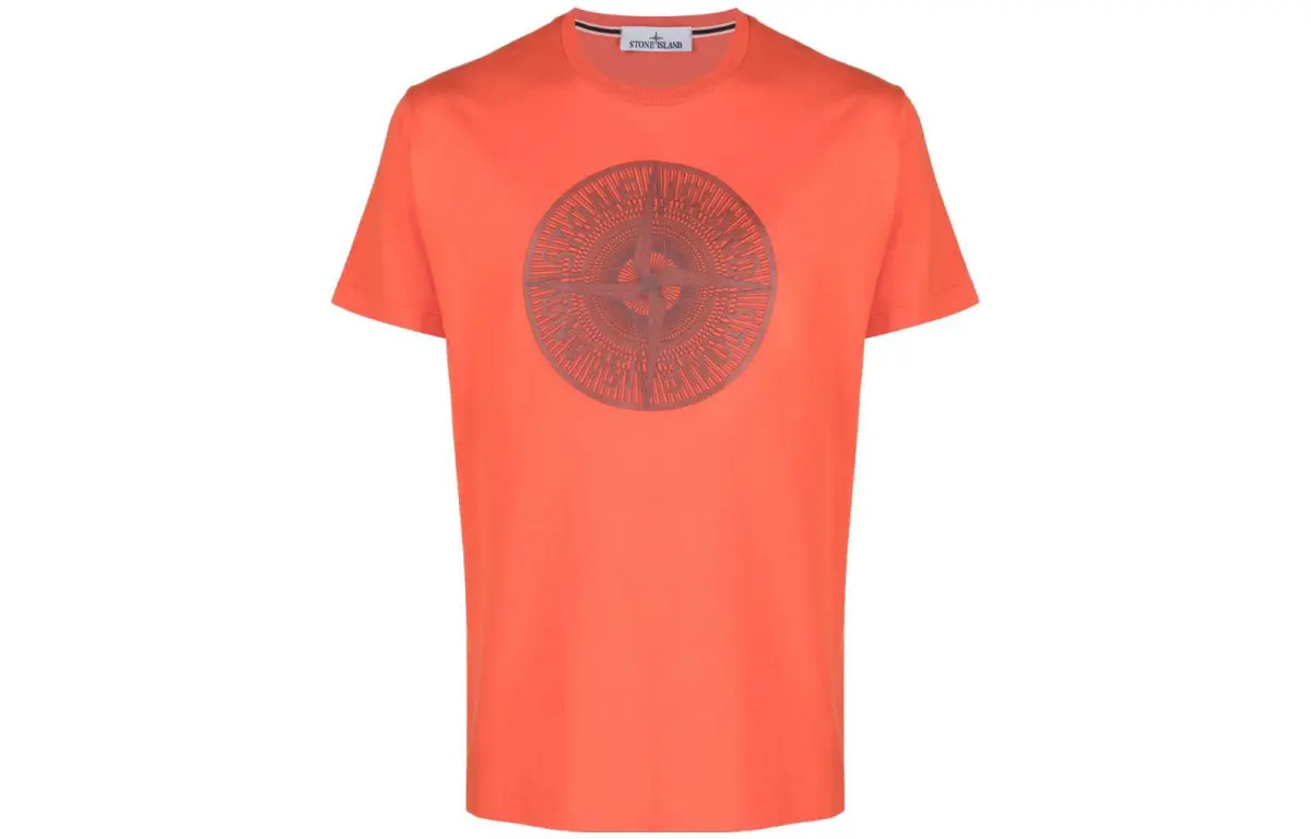 STONE ISLAND T-Shirts Men's Orange Crew Neck Moderate Straight Fit