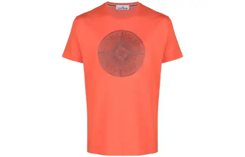 STONE ISLAND T Shirts Men's Orange Crew Neck Moderate Straight Fit