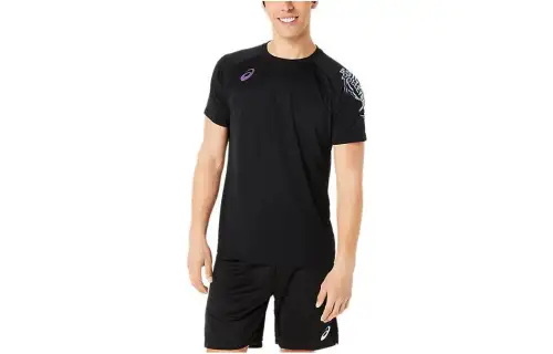 ASICS T Shirts Men's Black Crew Neck Moderate Straight Fit