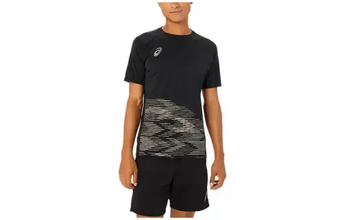 ASICS T Shirts Men's Black Crew Neck Moderate Straight Fit