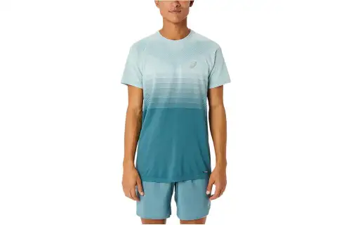 ASICS T Shirts Men's Blue Crew Neck Moderate Other