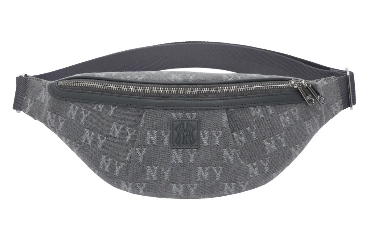 MLB New York Yankees Monogram Cotton Fanny Pack Sling Bag Crossbody Bag Shoulder Bag Zippers Unisex Light Blue/Gray
