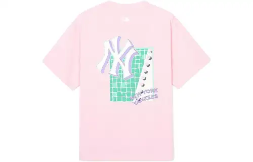 MLB New York Yankees T Shirts Unisex Light Pink Crew Neck Moderate Straight Fit