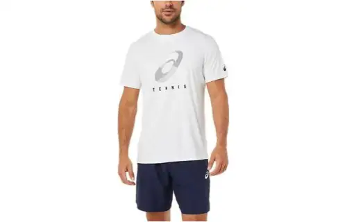 ASICS Court Spiral T Shirts Men's White Crew Neck Moderate Straight Fit
