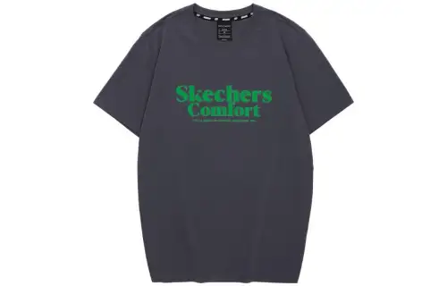 Skechers Colorful T Shirts Unisex Odyssey Gray/026R Crew Neck Moderate Straight Fit