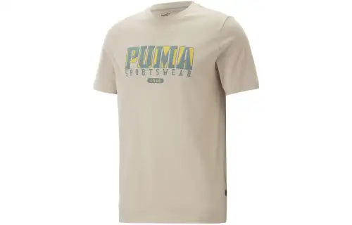 PUMA T Shirts Men's Apricot Crew Neck Moderate Straight Fit