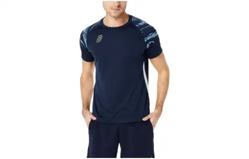 ASICS T Shirts Men's Blue Crew Neck Moderate Straight Fit