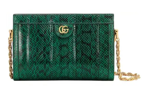 GUCCI Ophidia Python Skin Chain Bag, Shoulder Bag, Crossbody Bag Small Women's Emerald Green
