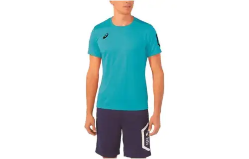 ASICS T Shirts Men's Blue Crew Neck Moderate Straight Fit
