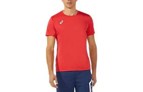 ASICS Wrestling T Shirts Men's Red Crew Neck Moderate Straight Fit