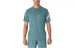ASICS T Shirts Men's Mist Cyan Crew Neck Moderate Straight Fit