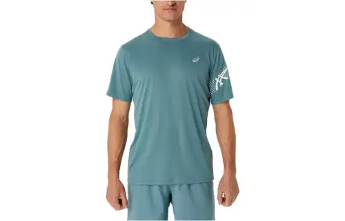 ASICS T Shirts Men's Mist Cyan Crew Neck Moderate Straight Fit
