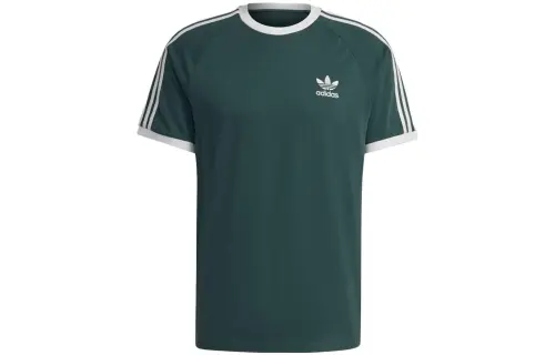 Adidas Originals Shamrock Retro Stripes T Shirts Unisex Mineral Green Crew Neck Moderate Straight Fit