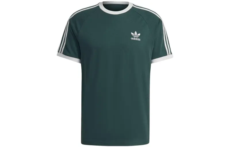 Adidas Originals Shamrock Retro Stripes T Shirts Unisex Mineral Green Crew Neck Moderate Straight Fit