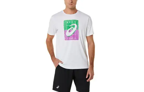 ASICS COURT GS GRAPHIC TEE T Shirts Men's White Crew Neck Moderate Other