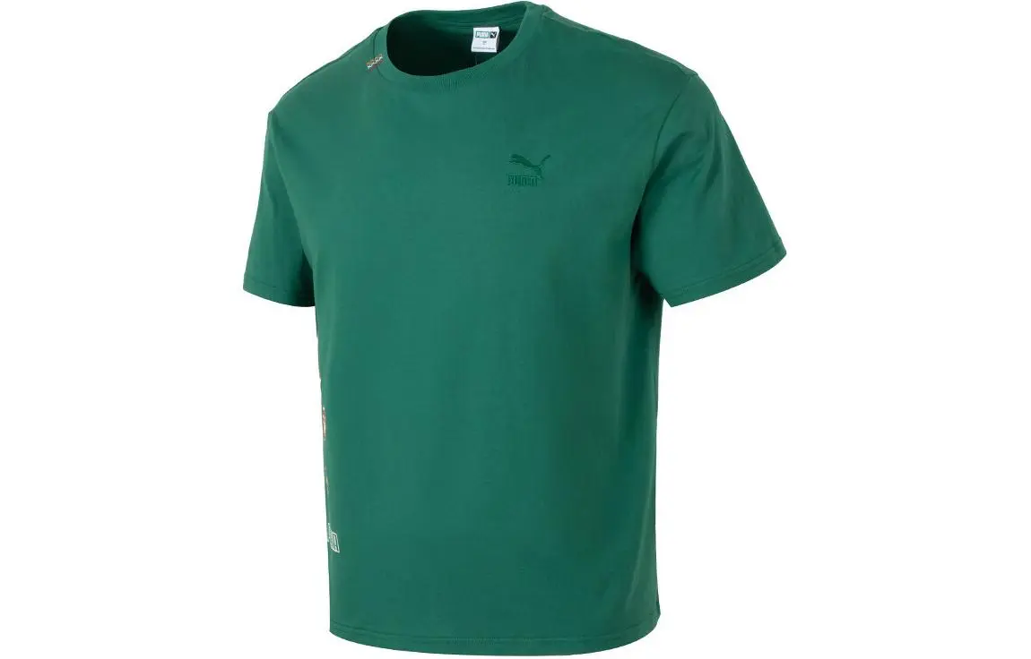 PUMA MMQ T-Shirts Men's Green Crew Neck Moderate Straight Fit