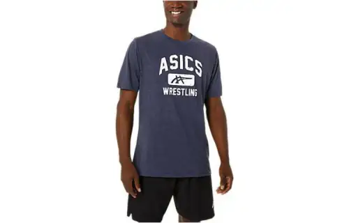 ASICS Unisex Wrestling Graphic T Shirts Unisex Dark Blue Crew Neck Moderate Straight Fit