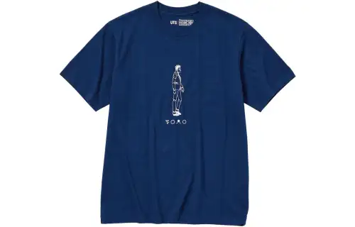 UNIQLO Cartoon Print Pullover Crew Neck Short Sleeved Unisex Navy Blue