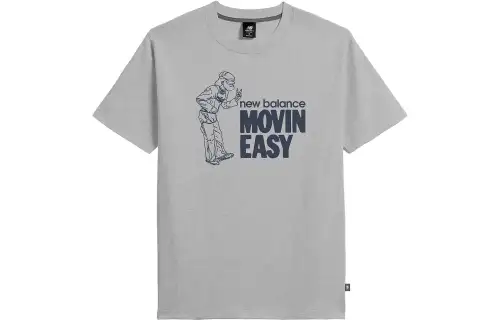 New Balance Movin Easy T Shirts Men's Sport Gray Crew Neck Moderate Straight Fit