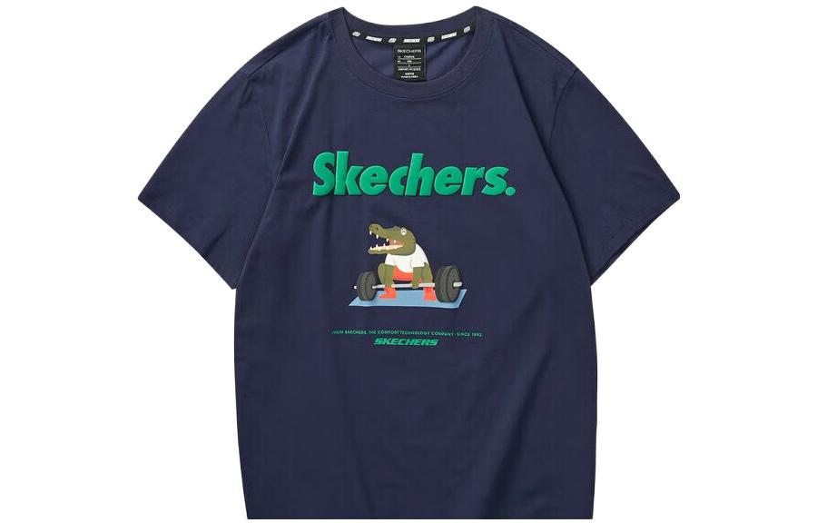 Skechers Funny Monster T Shirts Unisex Marine Blue/00DU Crew Neck Moderate Straight Fit
