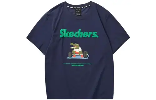 Skechers Funny Monster T Shirts Unisex Marine Blue/00DU Crew Neck Moderate Straight Fit