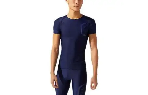 ASICS T Shirts Men's Blue Crew Neck Moderate Other