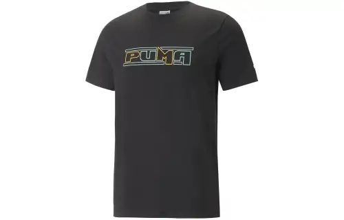 PUMA SWxP Graphic T Shirts Men's Black Crew Neck Moderate Straight Fit