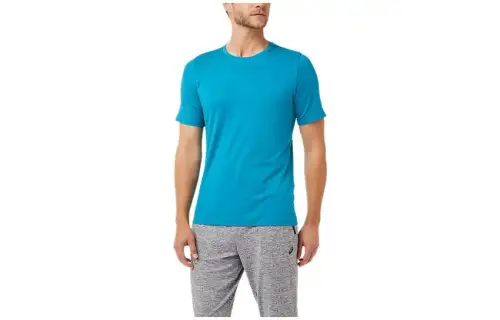 ASICS T Shirts Men's Light Blue Crew Neck Moderate Straight Fit