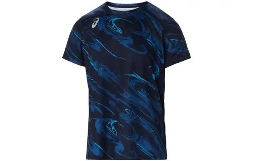 ASICS T Shirts Men's Navy Blue Crew Neck Moderate Straight Fit