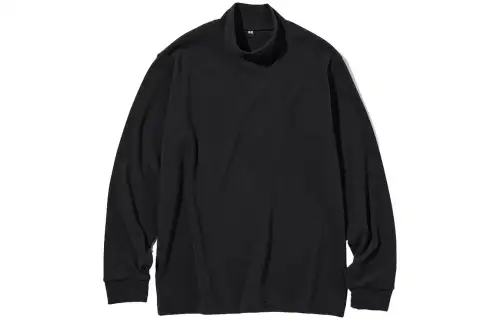 UNIQLO T Shirts Unisex Black Turtleneck Moderate Straight Fit