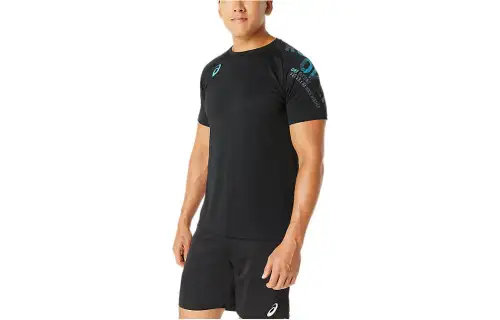 ASICS T Shirts Men's Black Crew Neck Moderate Other