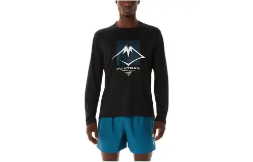 ASICS FUJITRAIL T Shirts Men's Performance Black Crew Neck Moderate Straight Fit