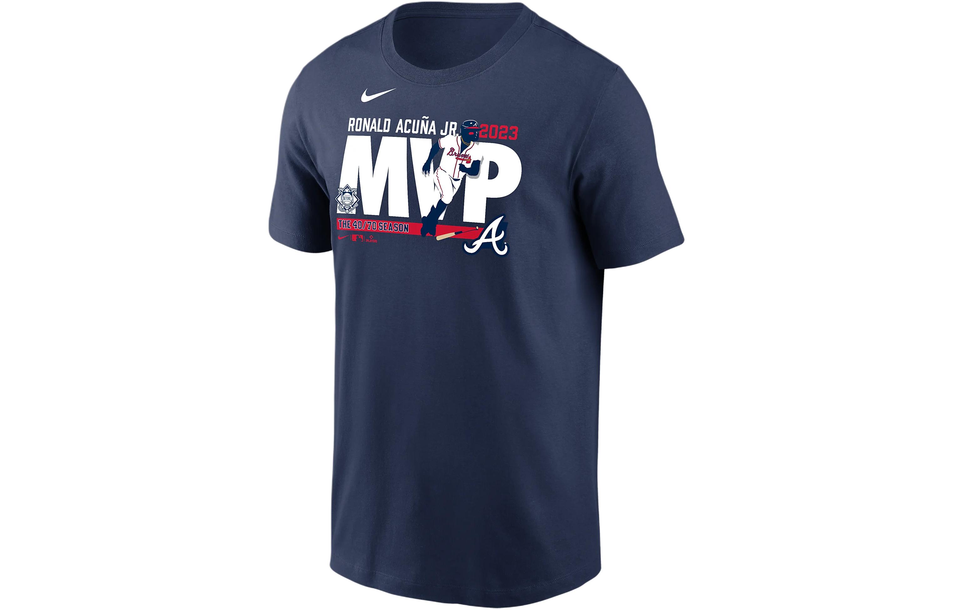 Nike MLB Letter Printed Round Neck Short Sleeve T-Shirt Atlanta Braves Ronald Acuña Jr. Men's Dark Blue