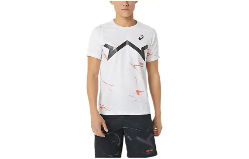 ASICS T Shirts Men's White Crew Neck Moderate Straight Fit