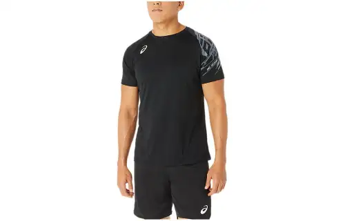 ASICS DRY SS T Shirts Men's Black Crew Neck Moderate Straight Fit