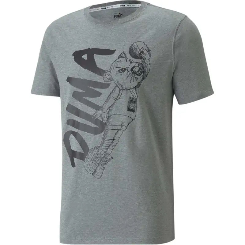 PUMA T Shirts Men's Gray Crew Neck Moderate Straight Fit