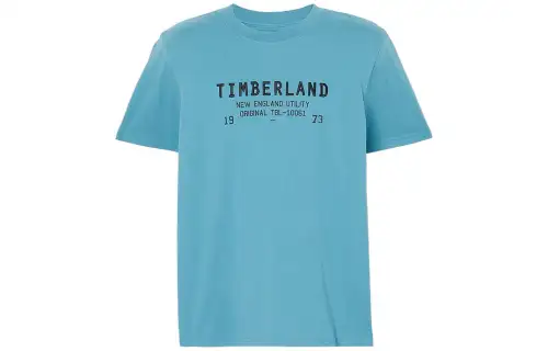 Timberland T Shirts Men's Light Blue Crew Neck Moderate Straight Fit