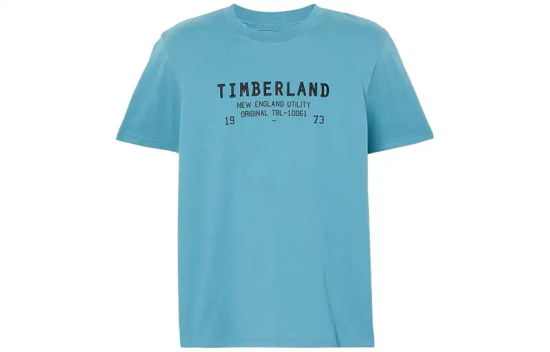 Timberland T Shirts Men's Light Blue Crew Neck Moderate Straight Fit
