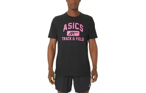 ASICS T Shirts Unisex Black Crew Neck Moderate Straight Fit