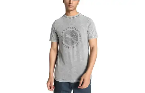 PUMA T Shirts Men's Gray Crew Neck Moderate Straight Fit