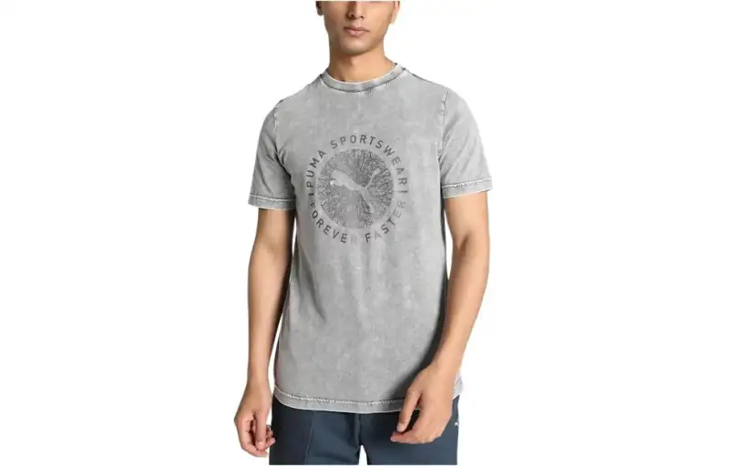 PUMA T Shirts Men's Gray Crew Neck Moderate Straight Fit