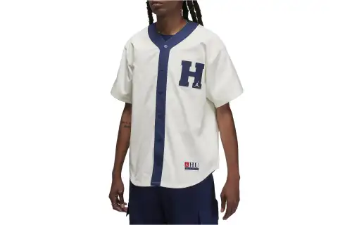 Jordan Baseball Top Letter Logo Pattern V Neck Single Breasted Short Sleeve T-Shirt Men's White