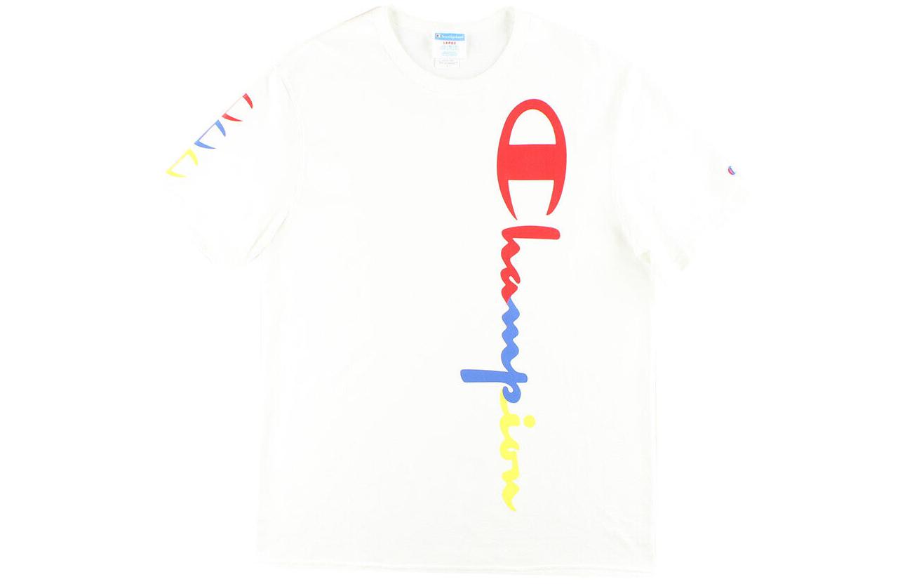 Champion T Shirts Men's White Crew Neck Moderate Straight Fit