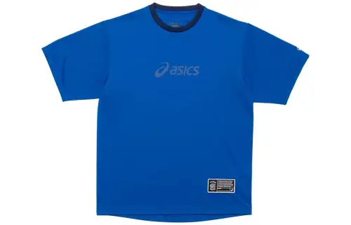 ASICS T Shirts Men's Blue Crew Neck Moderate