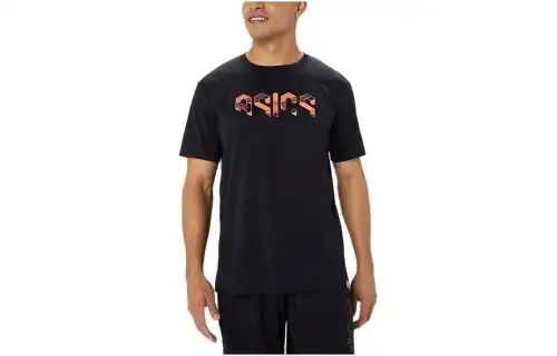 Asics Hex Graphic Dry Short Sleeve Shirt T Shirt Unisex Performance Black/Shimmery Coral