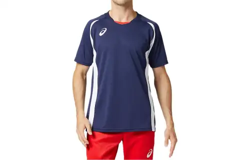 ASICS T Shirts Men's Blue Crew Neck Moderate Straight Fit